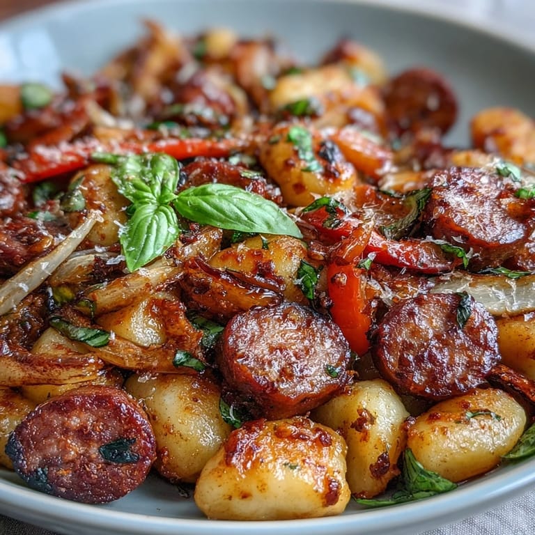 Vibrant sheet pan gnocchi with sausage and peppers, perfect for sharing.