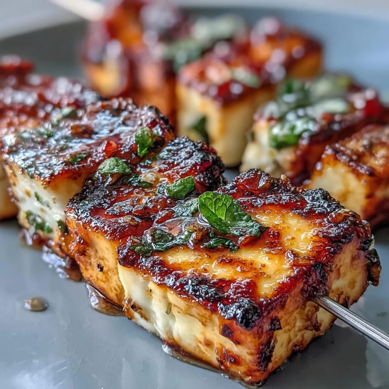 Mediterranean halloumi skewers, a vibrant, vegetarian appetizer bursting with fresh flavors.