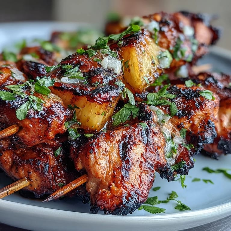 Tender al pastor chicken skewers bursting with tropical pineapple flavor.