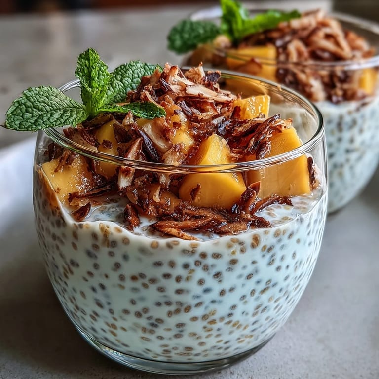 Delicious mango chia pudding, a refreshing vegan dessert layered with tropical flavors.