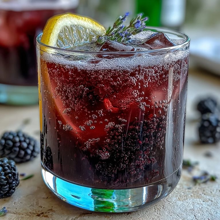 Sparkling Blackberry Lavender Lemonade Fizz, a refreshing summer drink with floral notes.