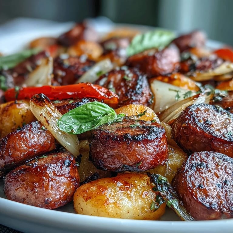 Cheesy, roasted sheet pan gnocchi with sausage and peppers, a delicious one-pan meal.