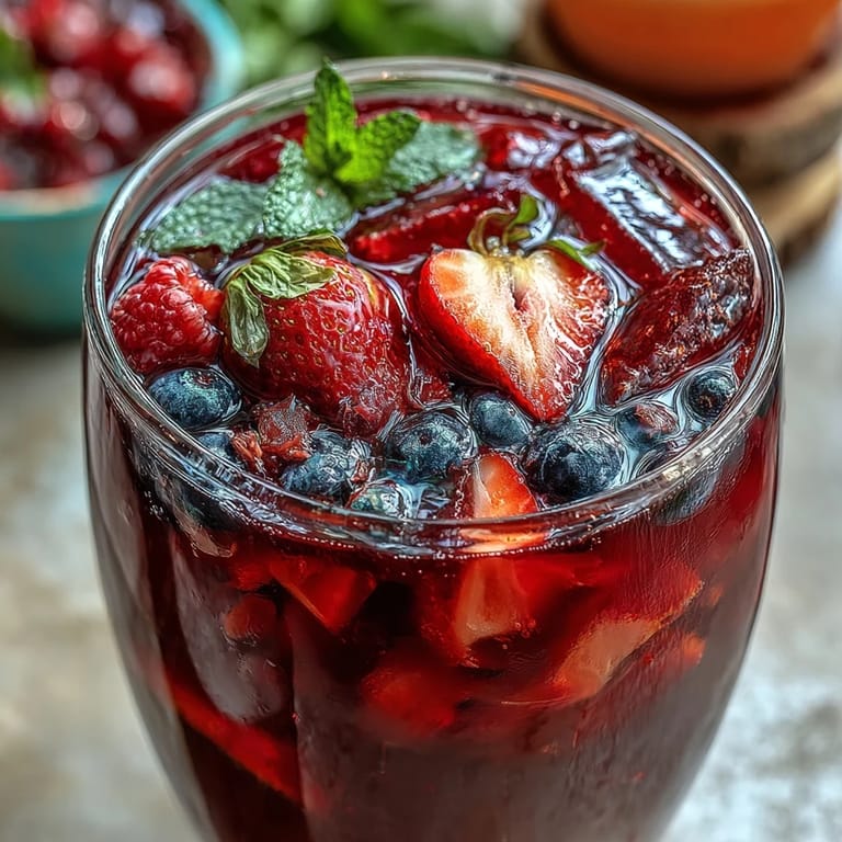 Sweet and tart Iced Hibiscus Berry Tea, a perfect summer beverage.