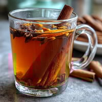 A steaming mug of dandelion root tea with ginger and turmeric, golden and aromatic, served with a lemon wedge for brightness.