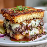 Juicy smash burger with melty cheese and tangy secret sauce, ready to eat.