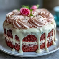 Elegant pink Bridal Shower Rosé Velvet Cake shimmering with a delicate gold drip.