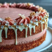 Blush-pink Bridal Shower Rosé Velvet Cake with elegant gold drip.